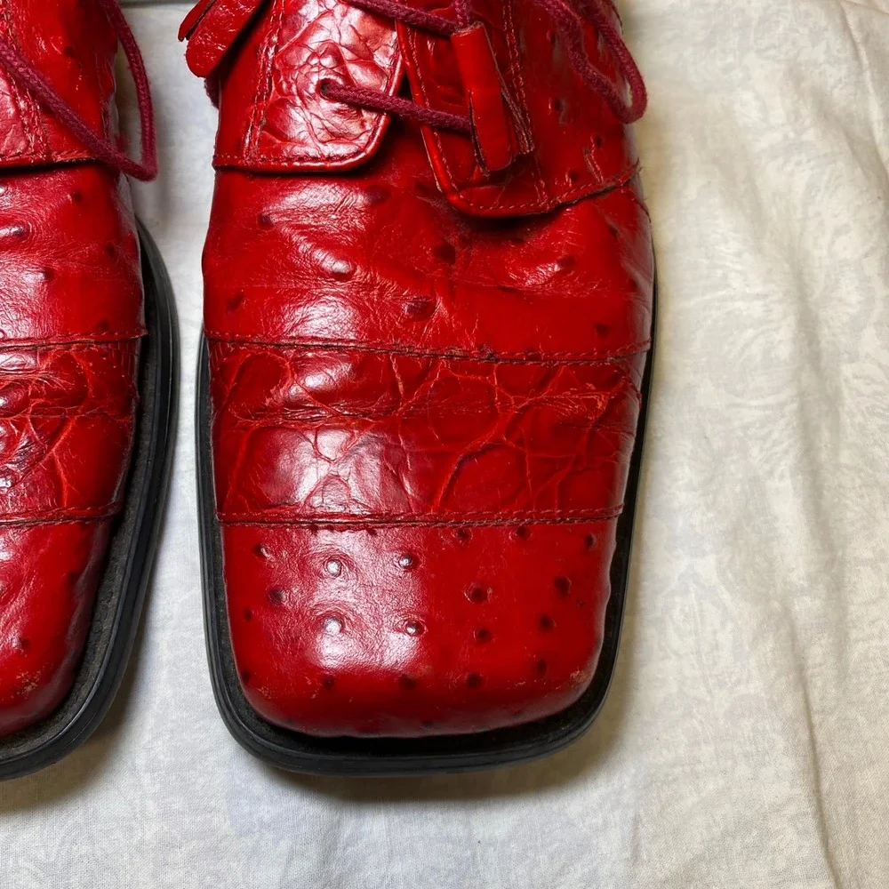 Giorgio Brutini Private Collection Red Ostrich Print Leather Shoes Men's 8.5M